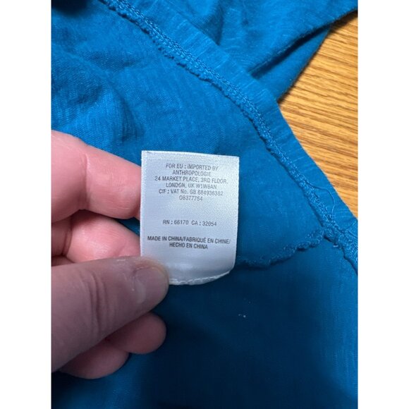 Little Yellow Button Anthropologie Henley Top Teal Blue Calantha Pocket Size S - Picture 13 of 13
